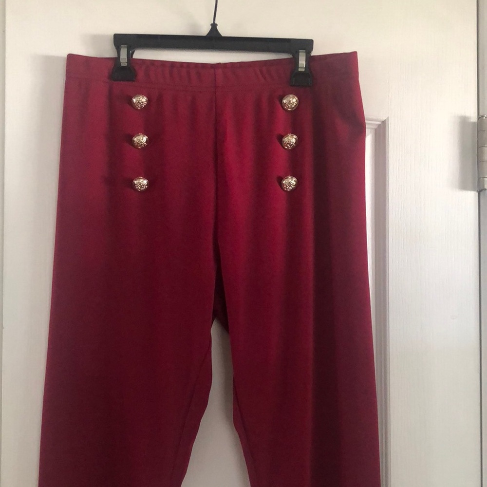 Red Pants with Gold Heart Buttons